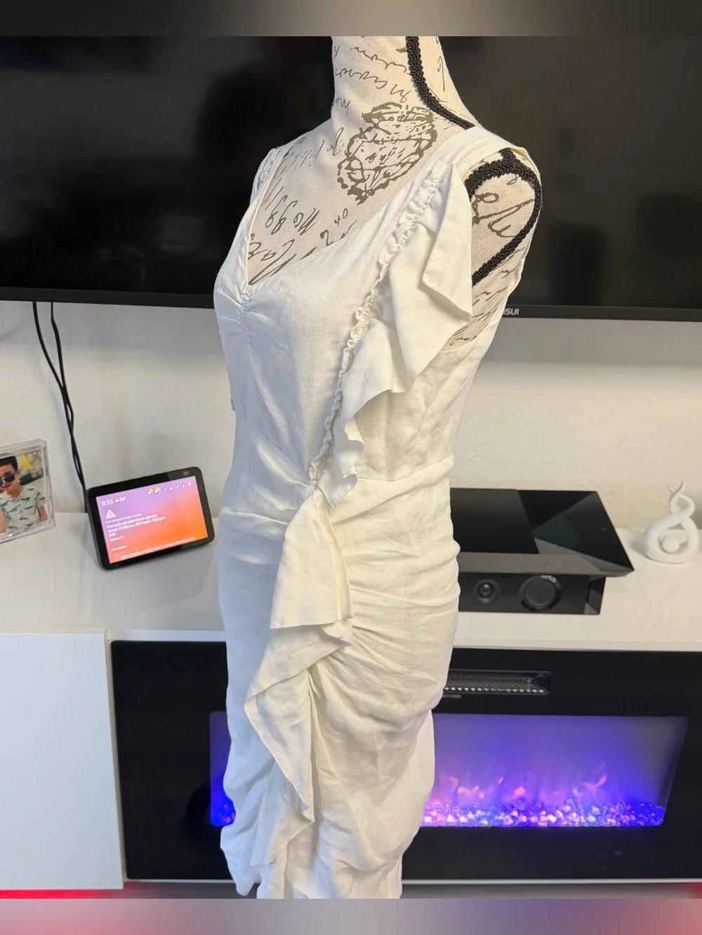 ISABEL MARANT ÉTOILE White Linen Ruffle Mini Dress FR 38 / US 6